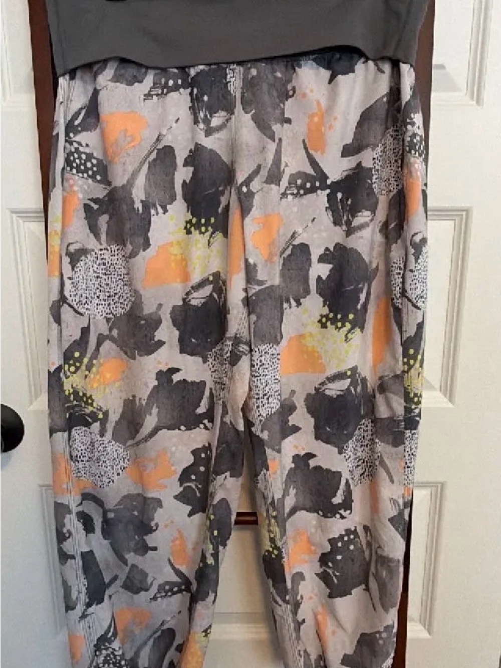 lululemon athletica Gray Printed Om Pants with Orange & Yellow Accents